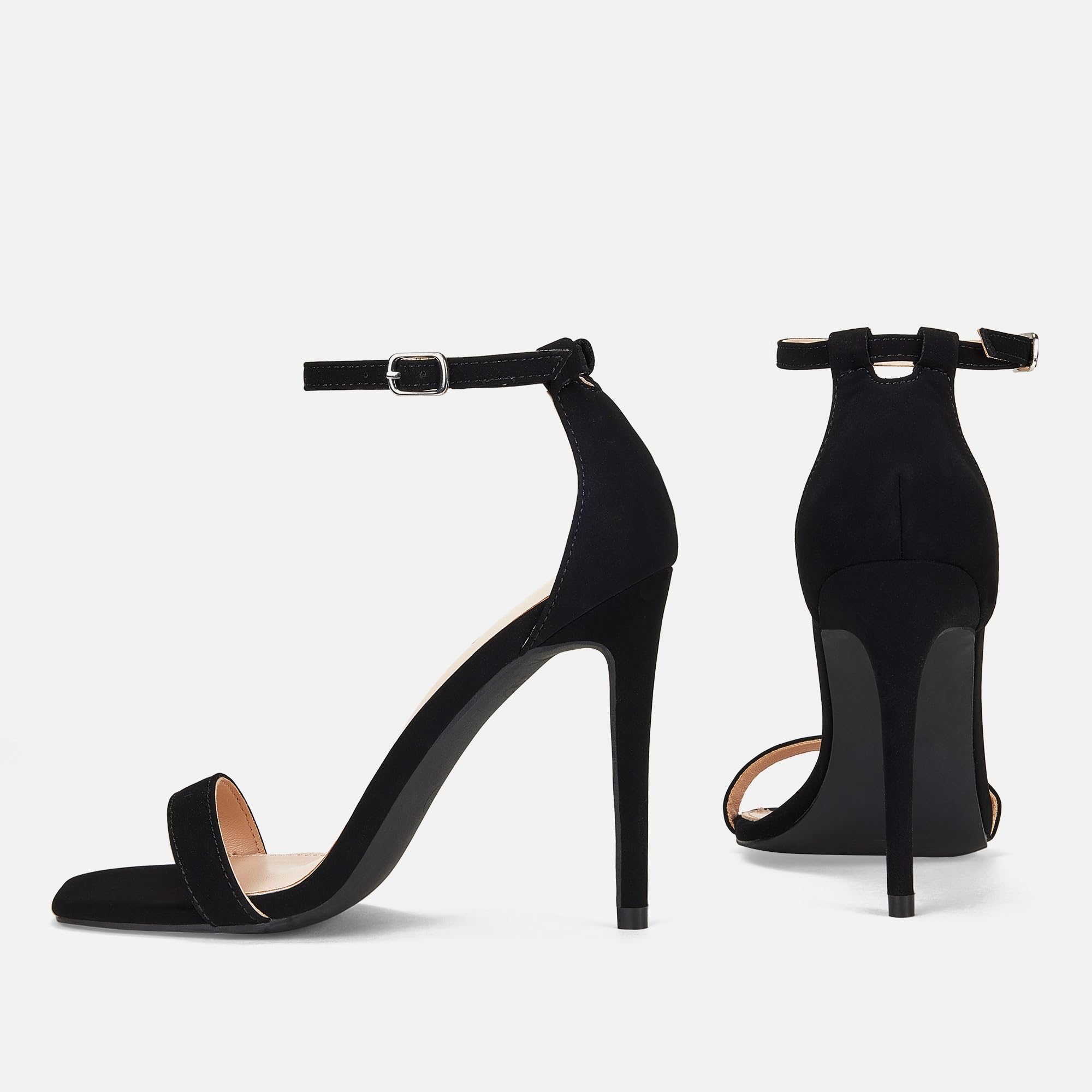 Elisabet Tang Women's Stiletto Heels Square Open Toe Ankle Strap High Heeled Sandals 4 Inch Comfort Sexy Dressy Shoes