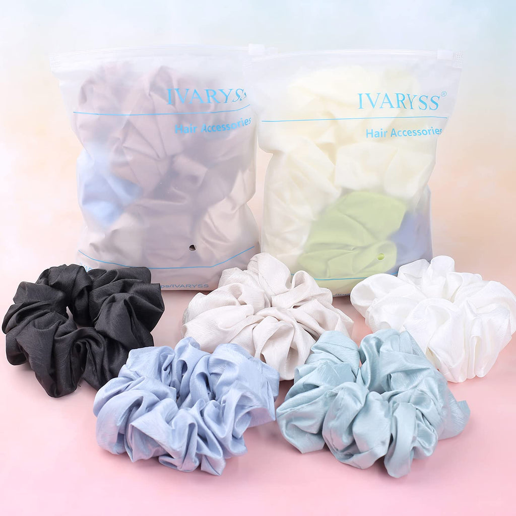 IVARYSS Extra Large Scrunchies for Women's Hair, Premium Satin Soft Jumbo Scrunchy, XL 6 inch Big Elastic Thick Band Hair Accessories, 4 Pack, Dots