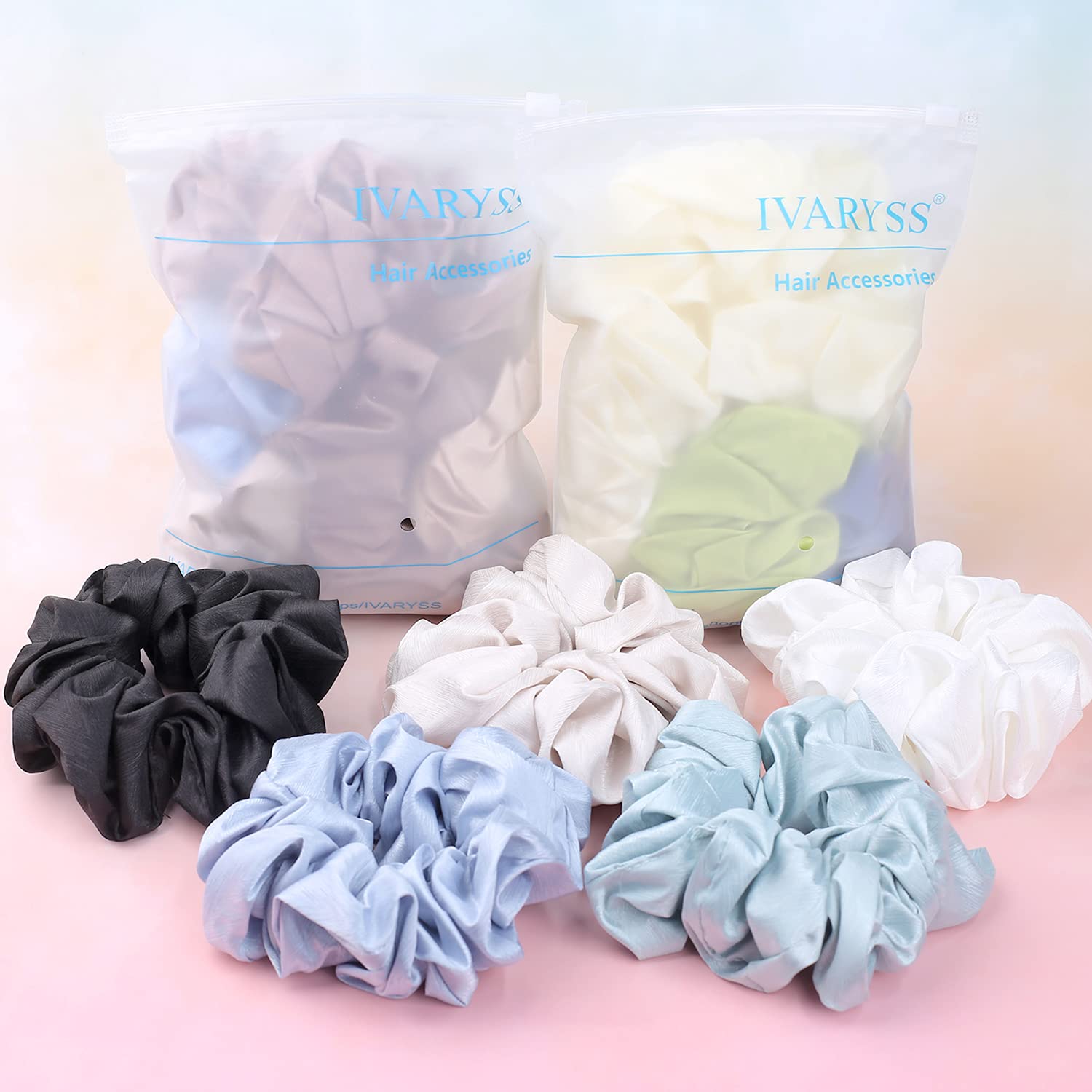 IVARYSS Extra Large Scrunchies for Women's Hair, Premium Satin Soft Jumbo Scrunchy, XL 6 inch Big Elastic Thick Band Hair Accessories, 4 Pack, Dots