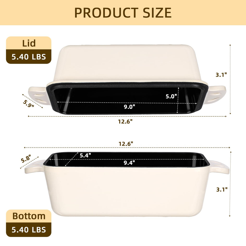 AILITOR 9x5 Enameled Cast Iron Loaf Pan with Lid - 2 in 1 Sourdough Bread Pan for Homemade Baking