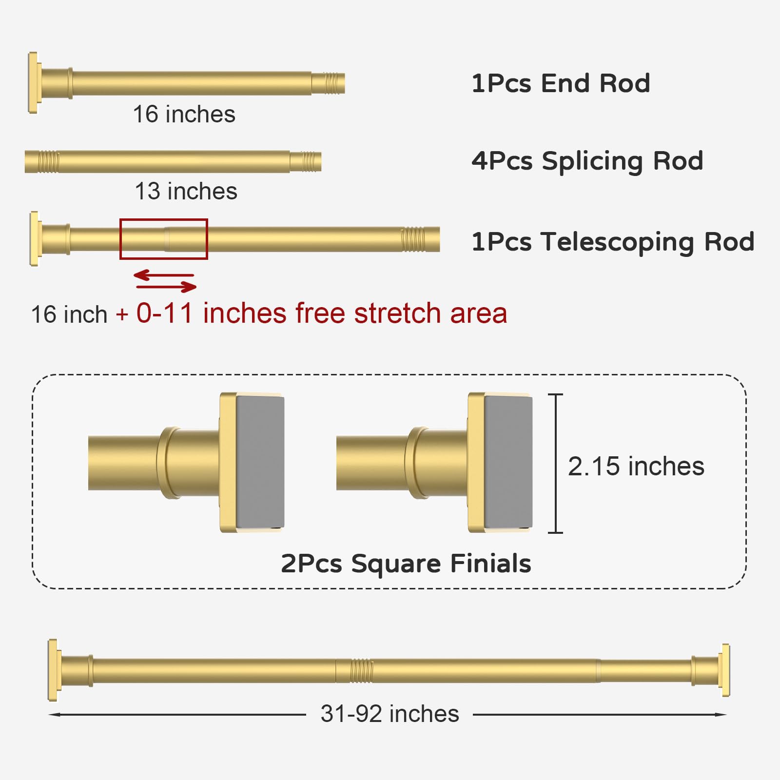 UIOSANRT Tension Shower Curtain Rod 31-55 Inches Non-Slip Shower Rod Tension Mounted No Drill Black Shower Curtain Rods Spring Tension Rod Adjustable Tension Curtain Rod for Windows Bathroom