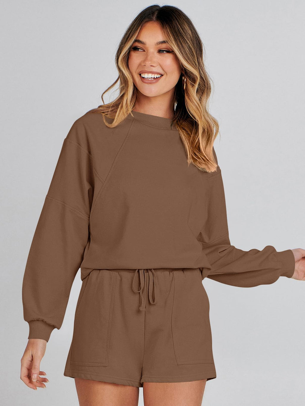 MEROKEETY 2026 Spring Lounge Sets for Women Oversized Batwing Sleeve Casual Top and Shorts 2 Piece Outfits Sweat Set