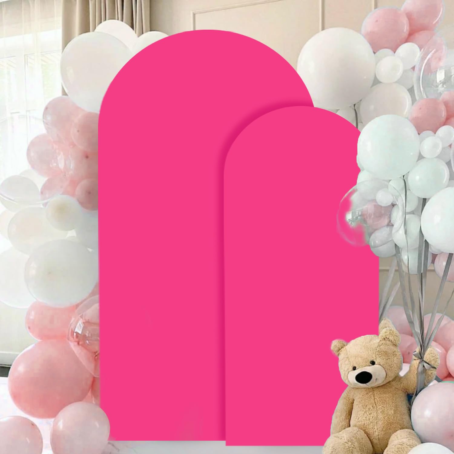 FANPROMS Beige Arch Backdrop Cover Set of 3 Wedding Arch Cover 4x5x6FT Round Top Arch Stand Cover for Fitted Arch Covers Spandex Backdrop Covers Set for Wedding Party Ceremony Decorations