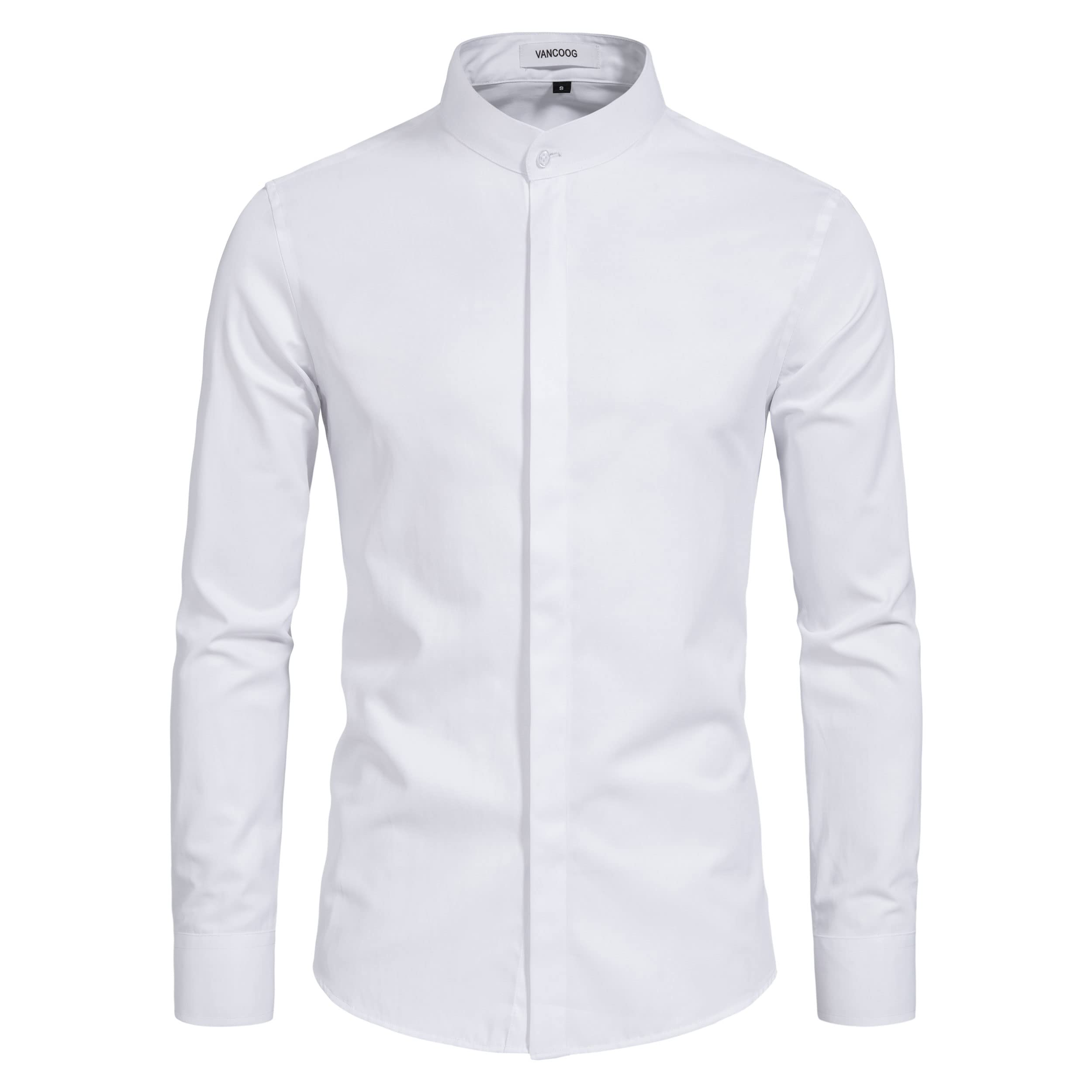 Men’s Banded Collar(Mandarin Collar) Long Sleeve Casual Solid Fancy Dress Shirts