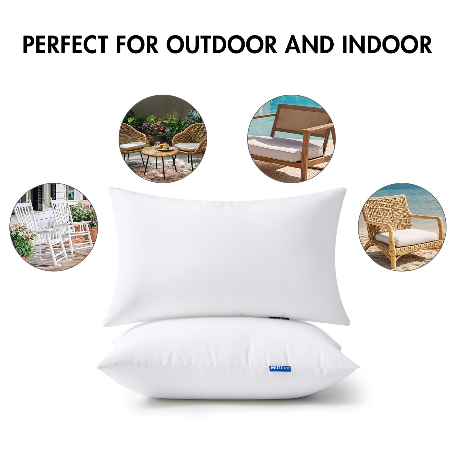 MIULEE 12x20 Outdoor Pillows,Set of 4 Throw Pillows Waterproof,Soft Support Throw Inserts Decorative Water Resistant for Patio Furniture and Garden