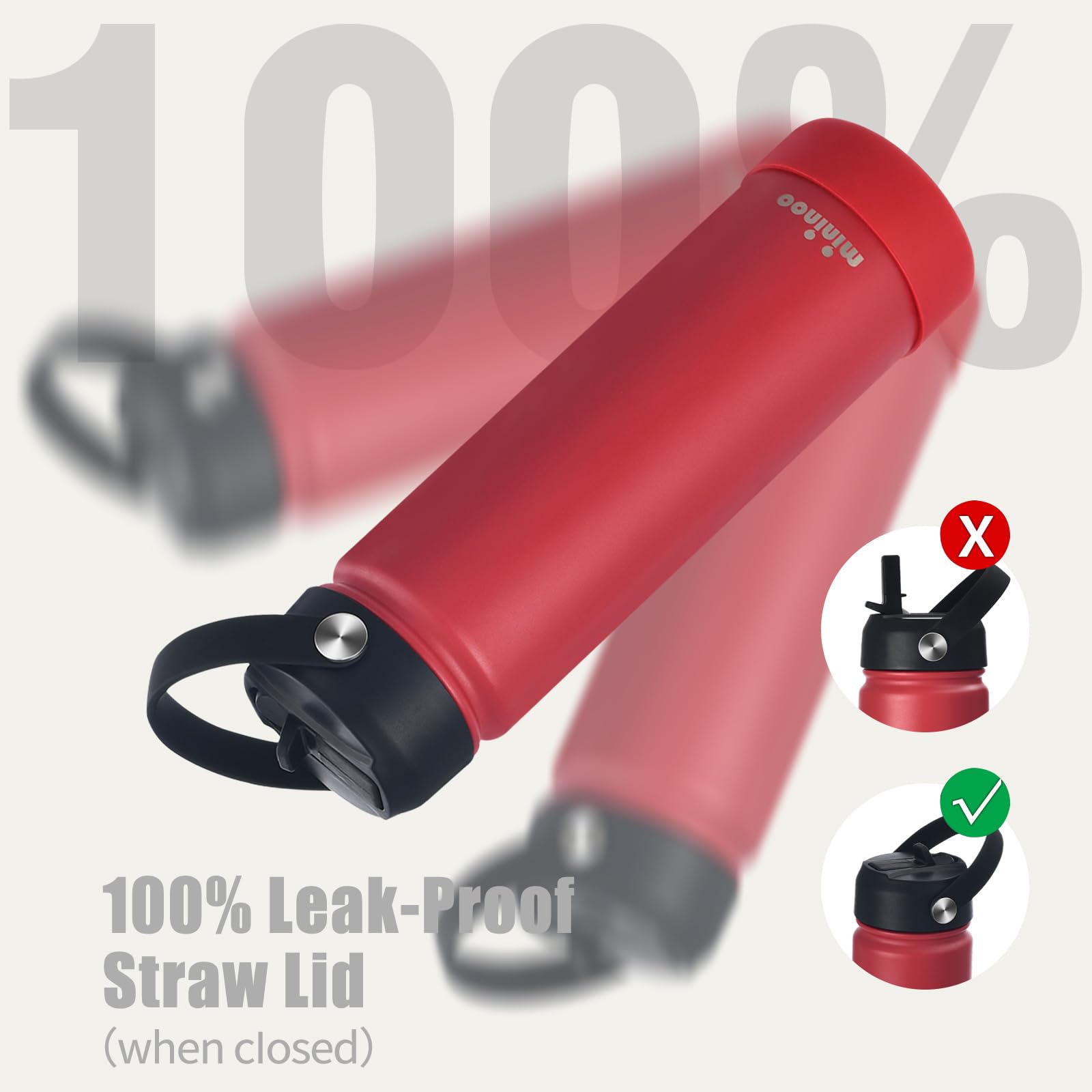 mininoo 24 oz Insulated Water Bottle with Straw Lid, Stainless Steel Double Wall Vacuum, Leak Proof, BPA Free, Keep Cold for 24H & Hot for 12H-2 pack(Black)