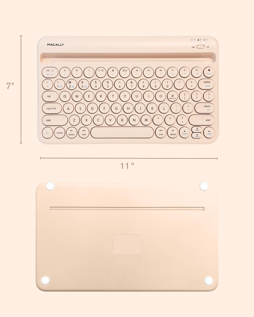 Macally Bluetooth Keyboard for Tablet | Wireless Keyboard for iPad mini/Air/Mini, iPhone (Multi-Device, Built-in Stand, Rechargeable) Easy to Use and Cute Portable