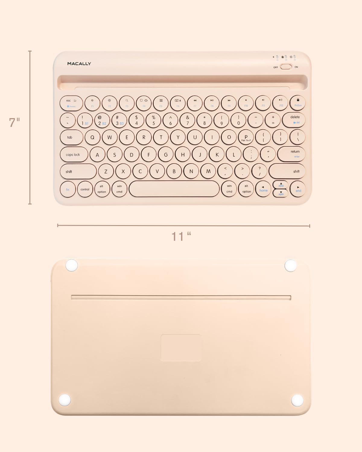 Macally Bluetooth Keyboard for Tablet | Wireless Keyboard for iPad mini/Air/Mini, iPhone (Multi-Device, Built-in Stand, Rechargeable) Easy to Use and Cute Portable