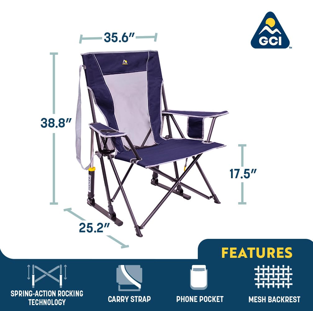 GCI Outdoor Comfort Pro Rocker Camping Chair | Portable Folding Rocking Chair with Durable Armrests & Drink Holder — Blush