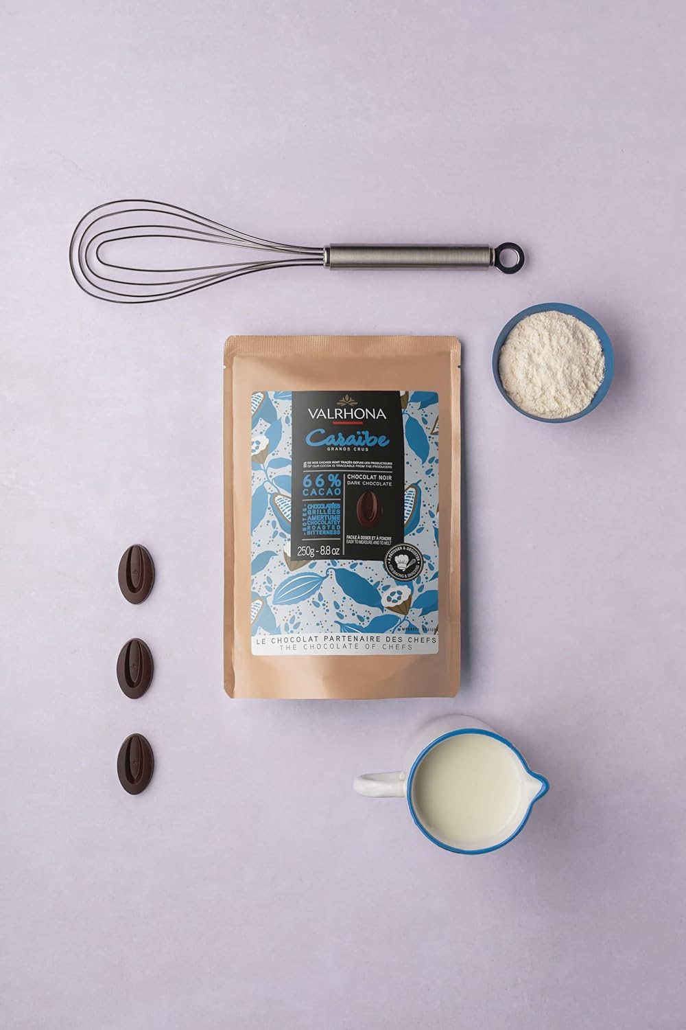 Valrhona Premium Baking Chocolate Discs (Feves), Creamy Milk JIVARA 40% w/Hints of Vanilla and Malt, and Dark Chocolate GUANAJA 70% w/Intense & Smooth with Bitter Notes, For Cookies, Cakes, and more