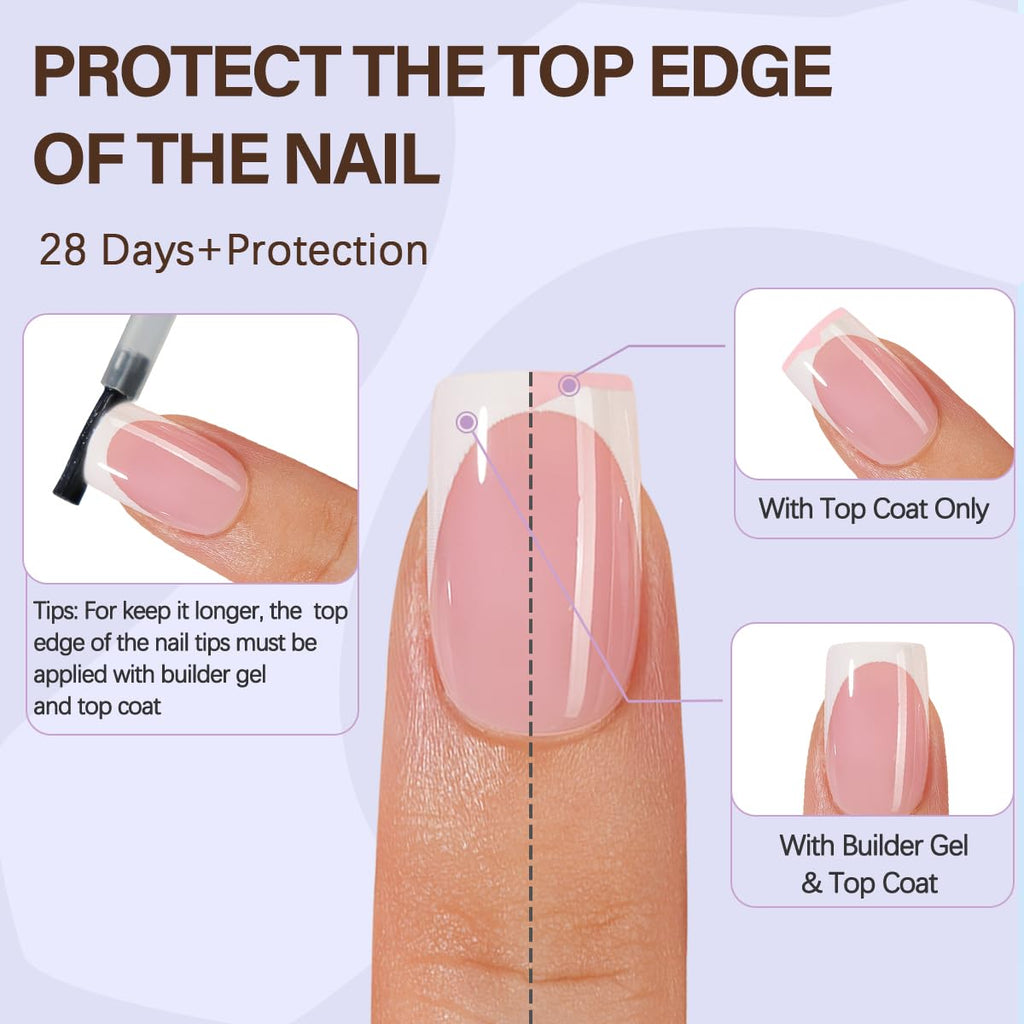 Misssix XBASICTIPS French Tip Press On Nails, 300Pcs French Gel Nail Tips Long Square, Soft Gel Pre-shaped No Need to File 3 in 1 Tips, Fake Nails for Nail Art DIY Extension Designs 15 Sizes