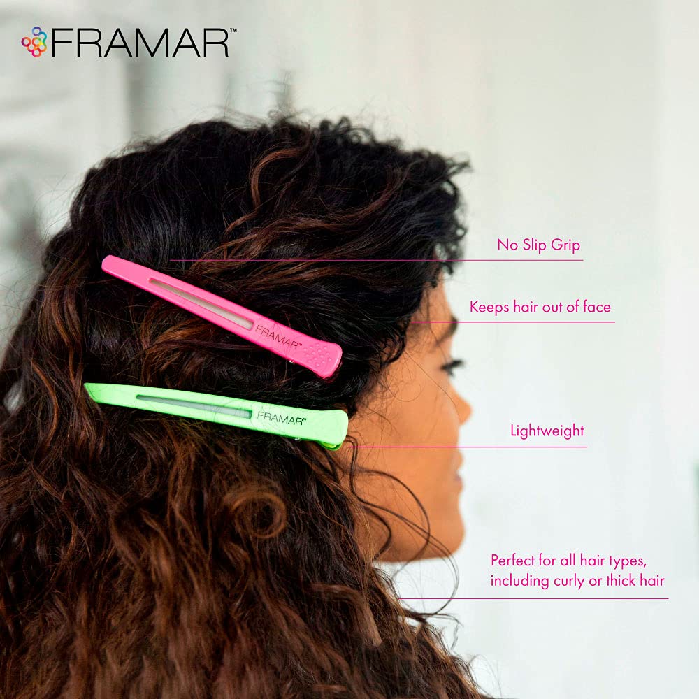 Framar Neon Creaseless Hair Clips 10 pack – Professional Salon Hair Clips for Styling Sectioning, Hair Styling Clips, Hair Clip For Sectioning, Hair Sectioning Clips – Prevents Creases Or Dents