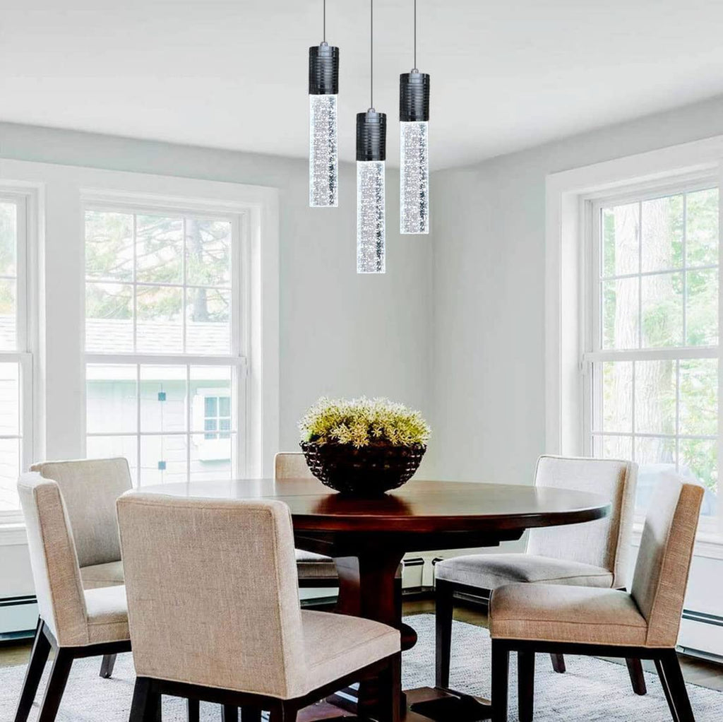 HAIXIANG Modern Kitchen Island Hanging Light Fixtures Crytstal Pendant Lighting for Kitchen Island Chrome Mini Chandelier with 6000K Daylight Bulb