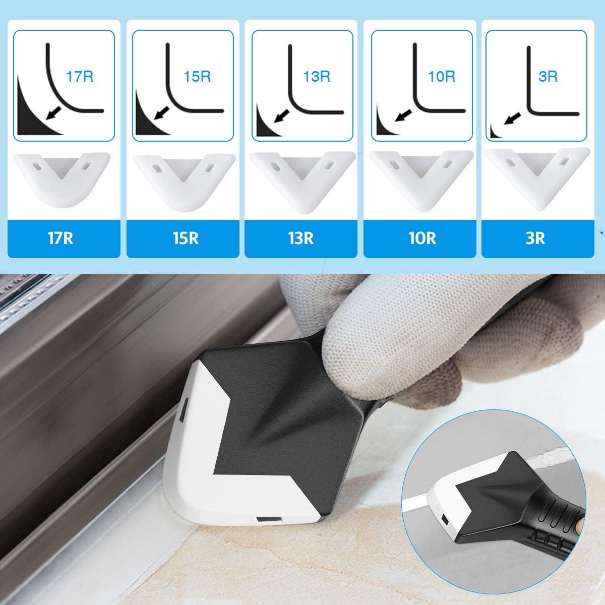 3 in 1 Silicone Caulking Tools（Stainless Steelhead）, Sealant Finishing Tool Grout Scraper, Reuse and Replace 5 Silicone Pads, Great Tools for Kitchen Bathroom Window, Sink Joint