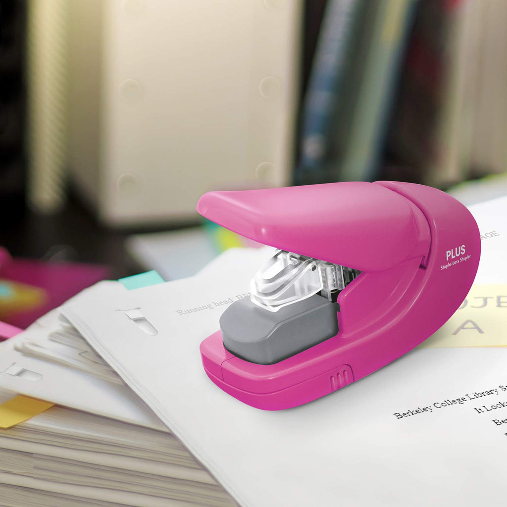 Plus Paper Clinch Compact Staple-Free Stapler, Blue Turquoise