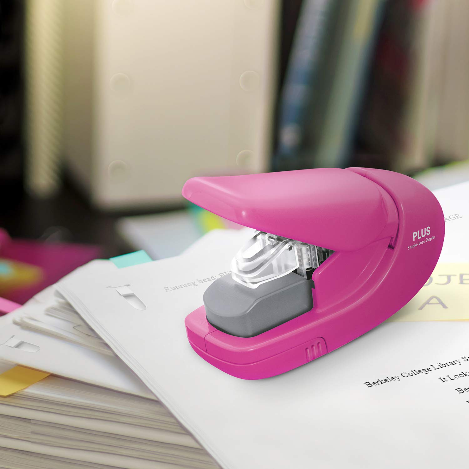 Plus Paper Clinch Compact Staple-Free Stapler, Blue Turquoise