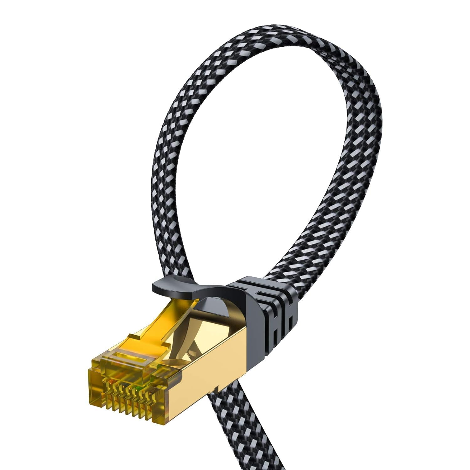 ARISKEEN Cat 8 Ethernet Cable 1 FT 2 Pack, Nylon Braided High Speed Cat8 Network LAN Patch Cord, 40Gbps 2000Mhz Shielded RJ45 Flat Internet Cable (Black)