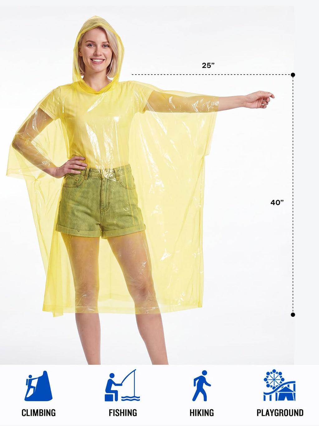 SaphiRose Disposable Rain Ponchos for Adults, 4 Pack Family Pack Clear Emergency Hooded Raincoat for Travel Camping