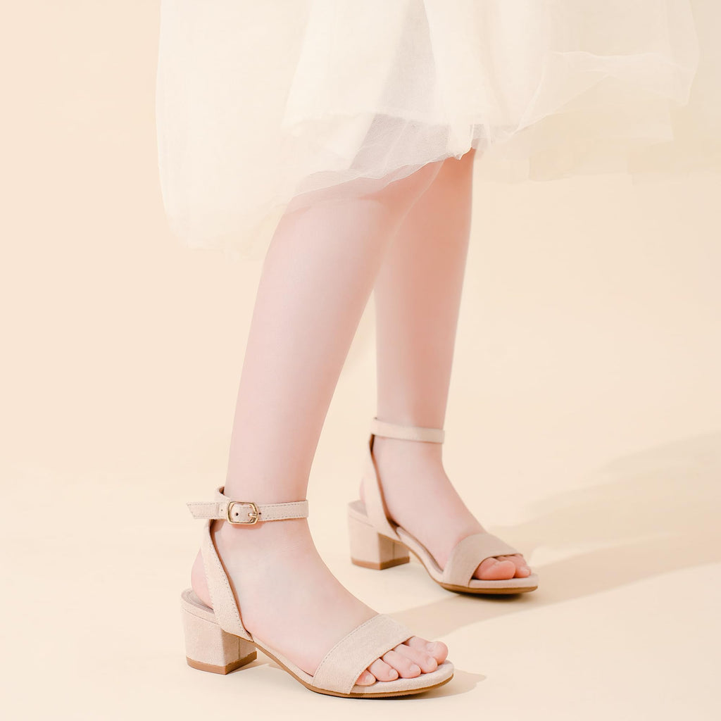LAURMOSA High Heels for Kids Open Toe Dress Shoes for Girls Ankle Strap Pump Shoes Flower Girl Sandals Wedding Party for Little Big Kids
