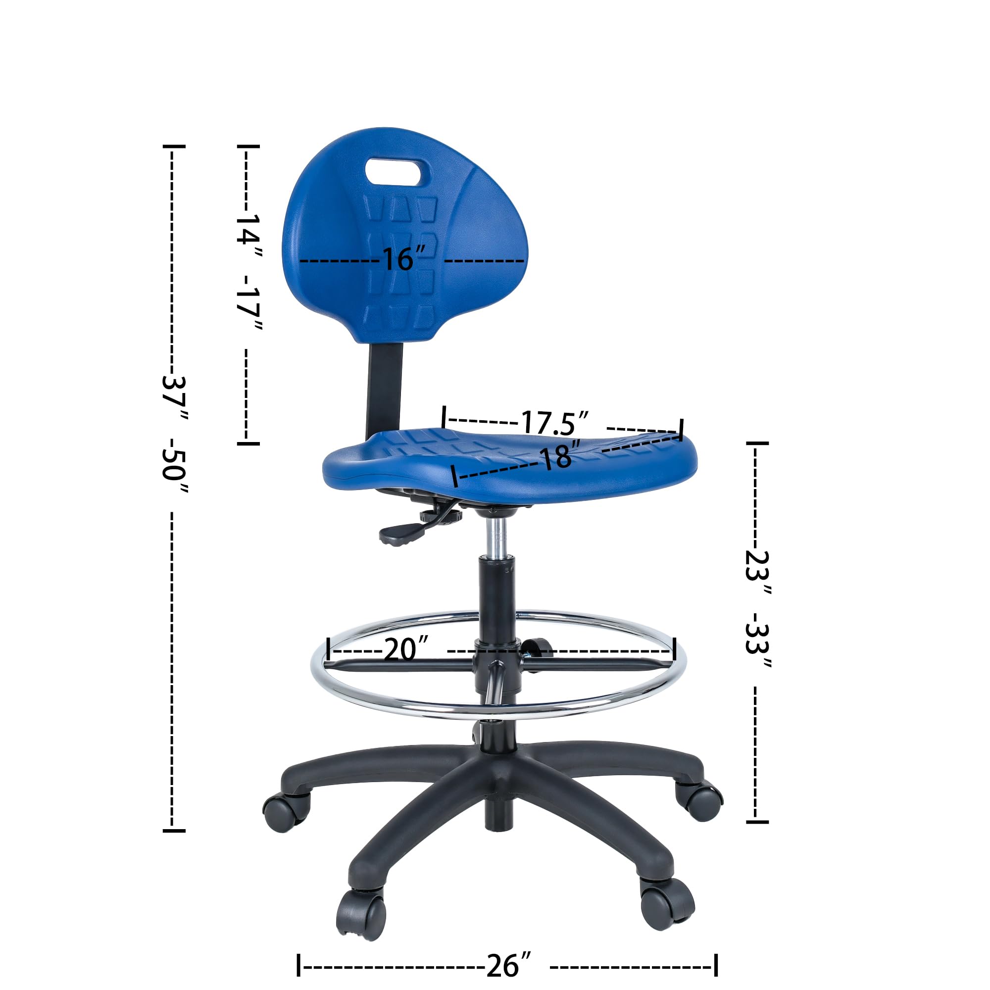 Chair Master-Heavy Duty Ergonomic Drafting Stool Black-Easy to Clean-Largest (20") Adj. Footring and Base (26") on the Market. Seat Ht Range (23"-33"). for Home, Auto, Lab, Cleanroom. Durable.