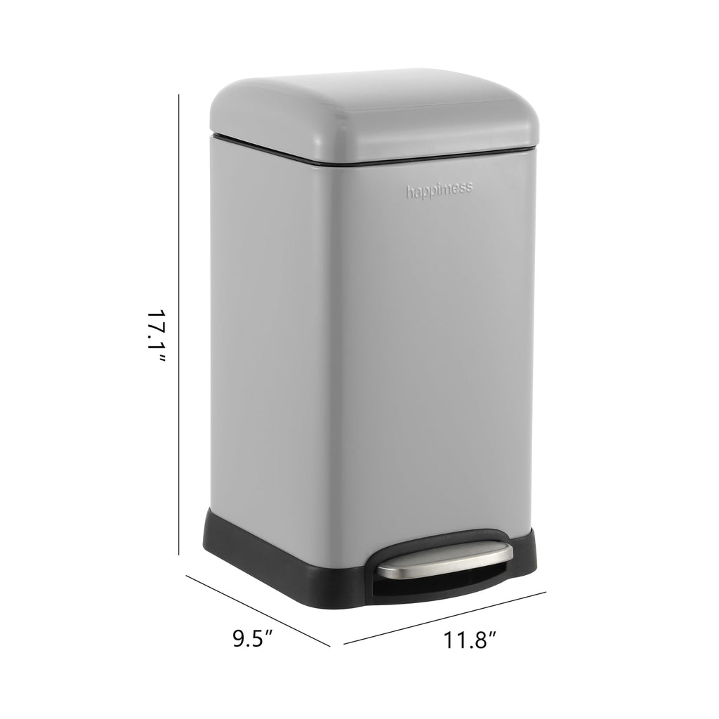 happimess HPM1012B Betty Retro Mini 3.2-Gallon Step-Open Trash Can with Soft-Close Lid, Modern, Minimalistic, Fingerprint Proof for Home, Kitchen, Laundry Room, Office, Bedroom, Bathroom, Black