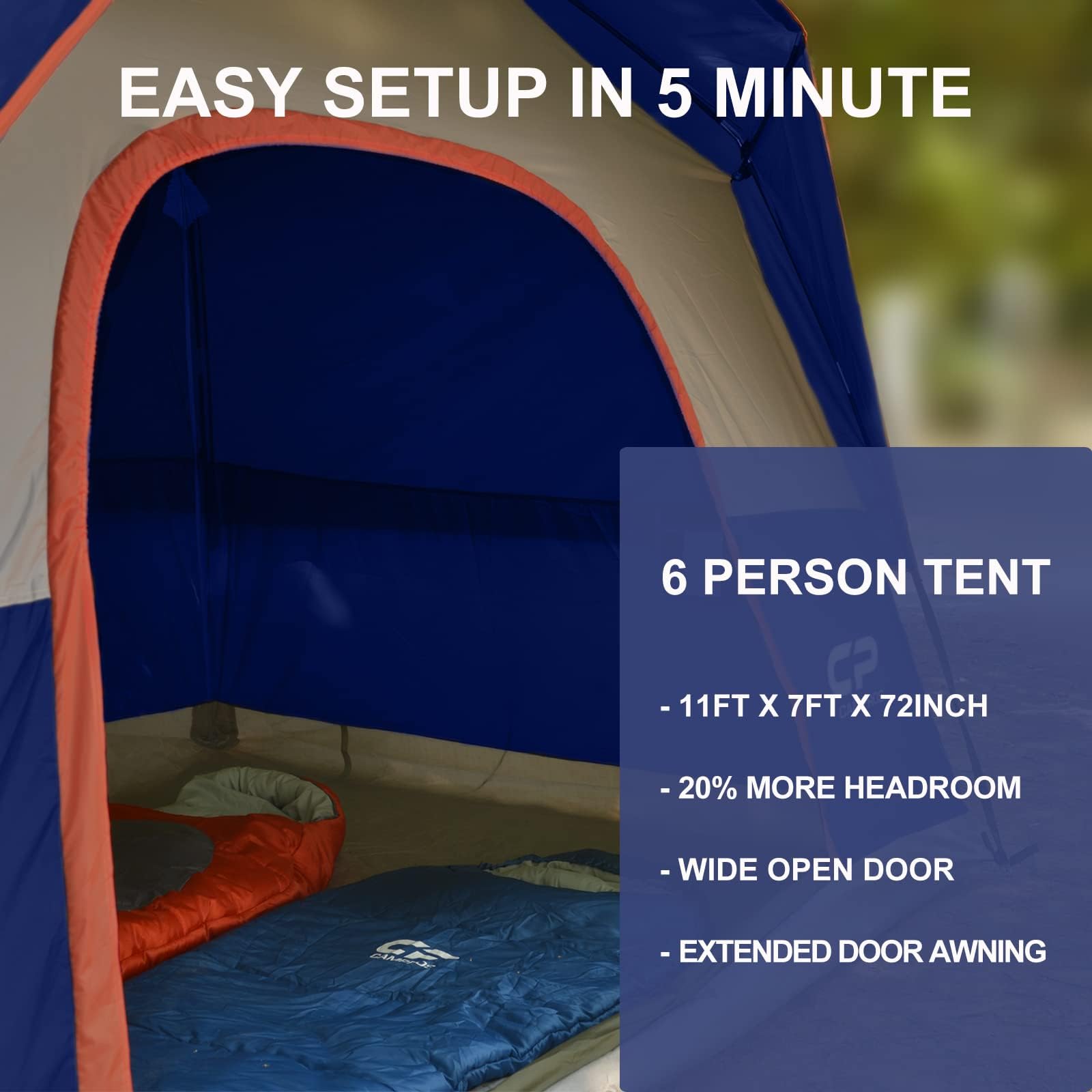 CAMPROS CP Camping Tent 2/4/6 Person, Waterproof Windproof Double Layer Dome Tent, Easy Setup with Large Mesh Windows & Wide Door for Outdoor Camping Backyard