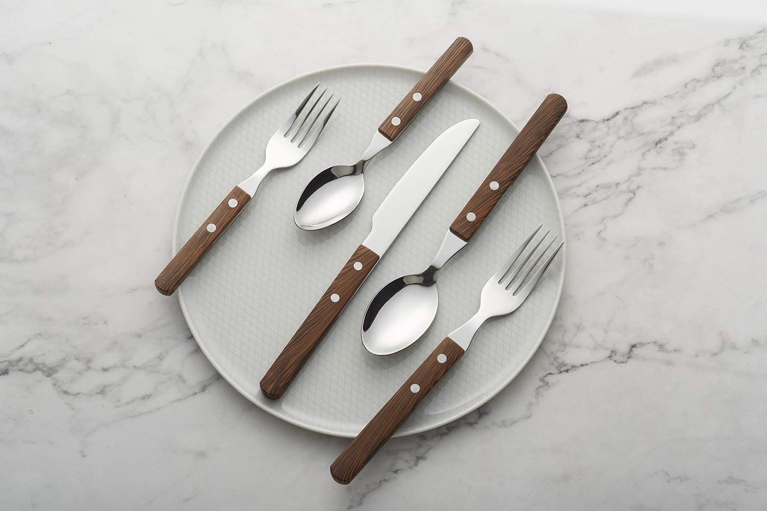 ANNOVA Silverware Set, Retro/Rivet Colorful Stainless Steel Tableware Kitchen Flatware Set Utensils, Includes Dinner Knives, Forks, Spoons, Salad Forks & Dessert Spoons (Brown, 20 Pieces)