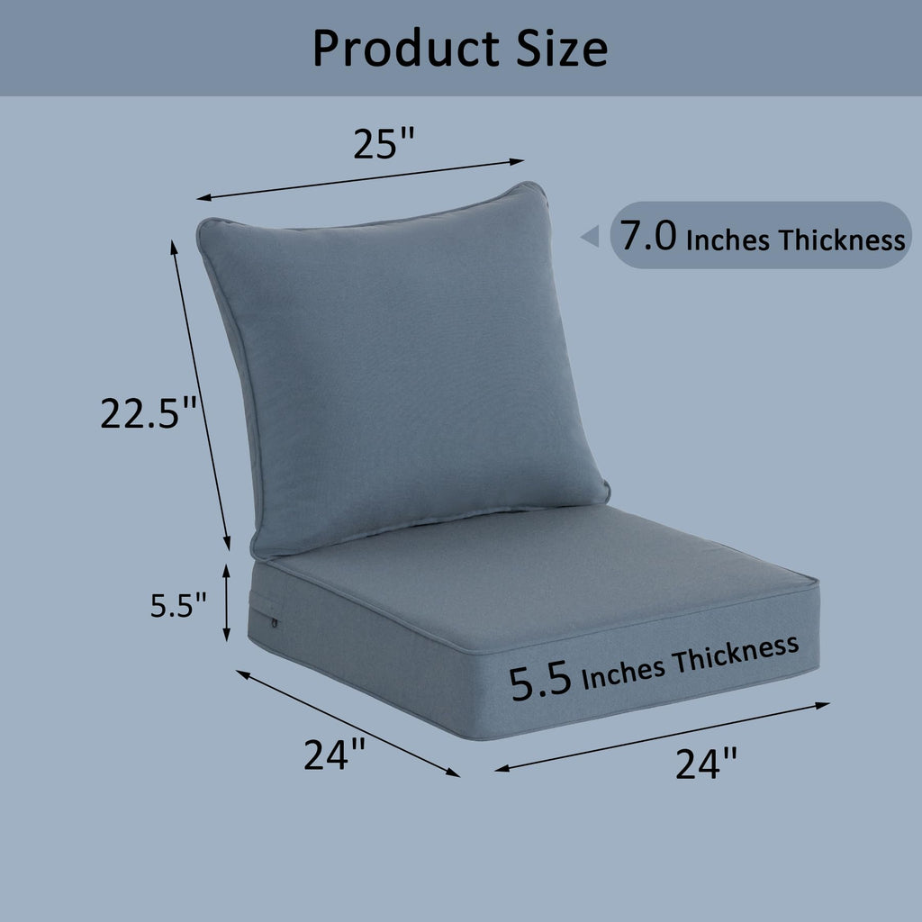COZYVIDA 5.1" Thick Outdoor Patio Cushions Set of 2, 22"x24"x5.1" Seat, C0 Water-Resistant Breathable Fabric, UV-Resistant 1000+ Hrs, 35D Foam with Recycled Fiber Fill,Beige