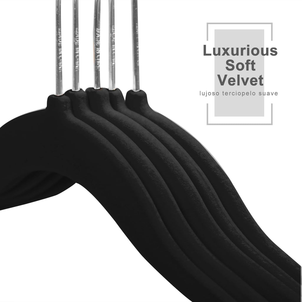 MIZGI Baby Velvet Hangers,Non-Slip Kids & Toddler Hangers,11.8 Inch Hangers for Baby Clothes,Pack of 50(Black/Black)
