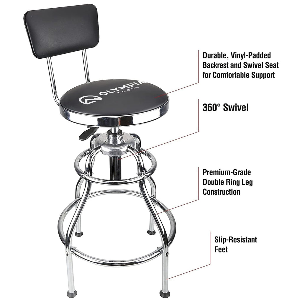 Olympia Tools Adjustable Hydraulic Rolling Mechanics Stool with with Removable Tool Tray, 300lbs Max Weight Capacity, 419-110-1002