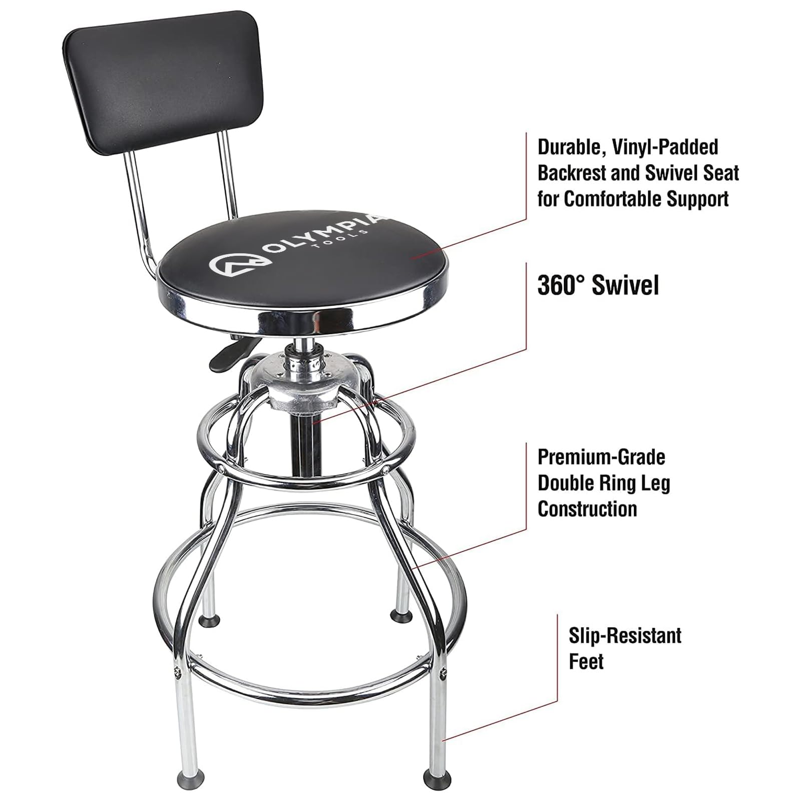 Olympia Tools Adjustable Hydraulic Rolling Mechanics Stool with with Removable Tool Tray, 300lbs Max Weight Capacity, 419-110-1002