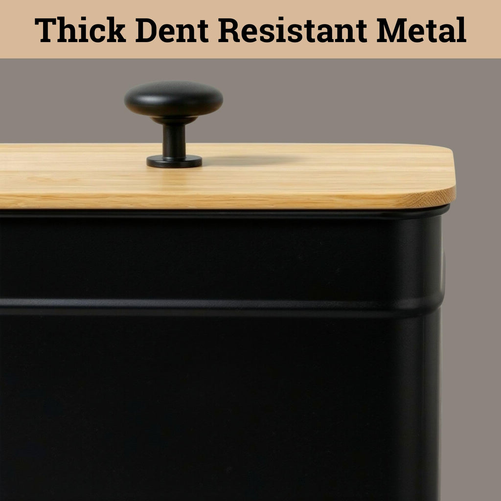 Kitchen Canisters for Countertop Set of 4 w/ Chalkboard Labels & Marker Pen | Airtight Easy Open Bamboo Lids, Dent-Resistant Thick Metal, Customizable Chalkboard Labels, Marker Pen Included, Set of 4