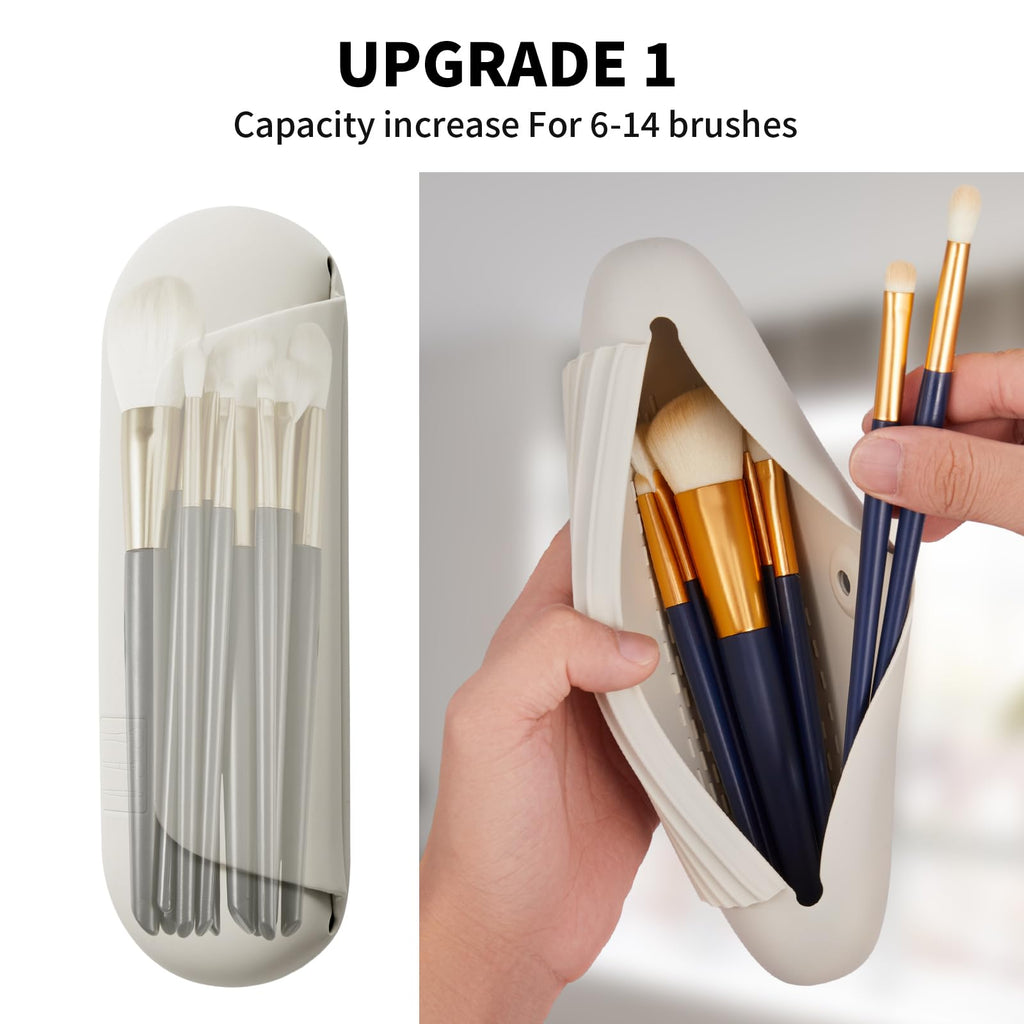 AGIKET Silicone Makeup Brush Holder Travel Cosmetic Bag：Soft Portable Cosmetic Face Brushes Holder with Upgrade Anti-Fall Out Magnetic Closure, Large Travel Makeup Brush Case - Walnut