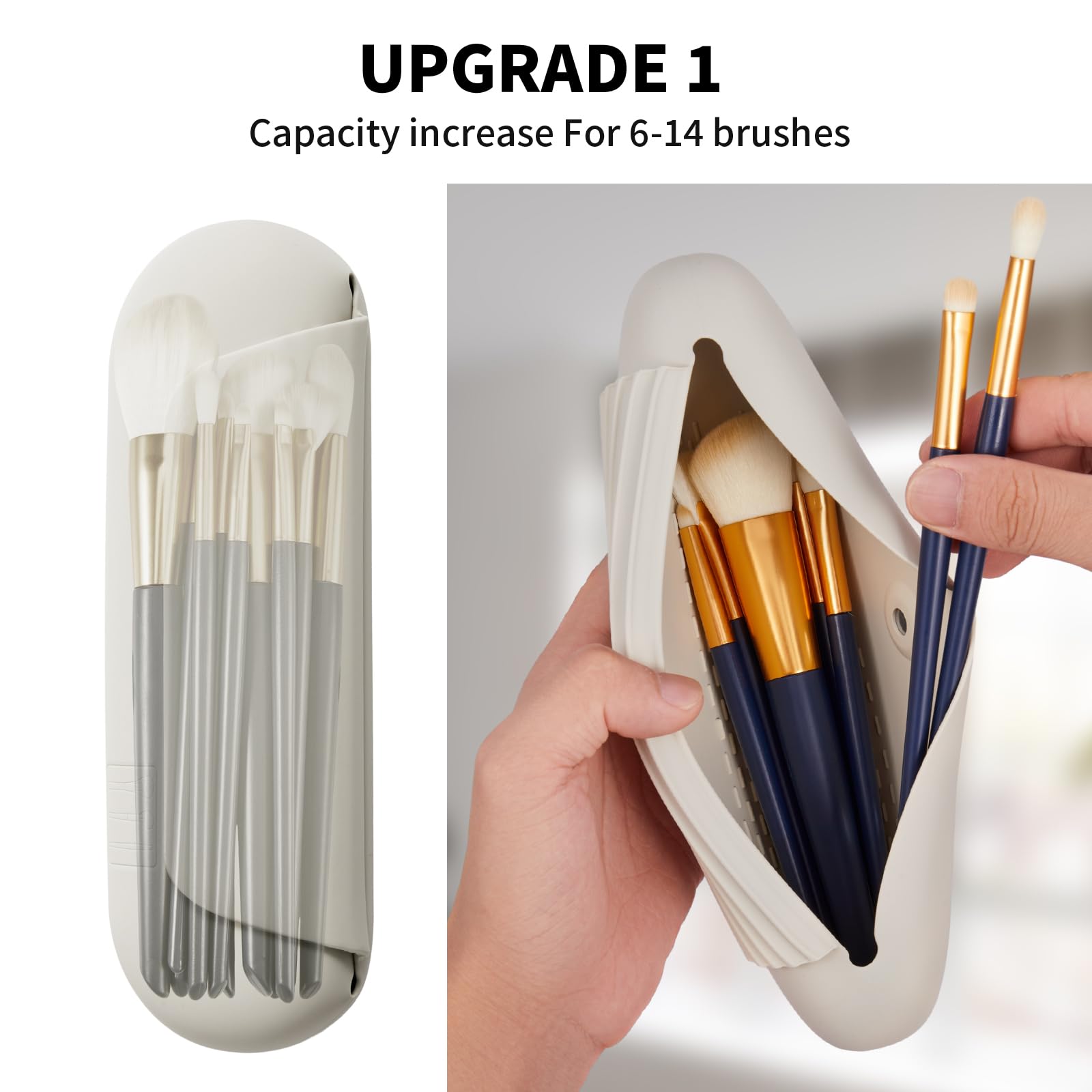 AGIKET Silicone Makeup Brush Holder Travel Cosmetic Bag：Soft Portable Cosmetic Face Brushes Holder with Upgrade Anti-Fall Out Magnetic Closure, Large Travel Makeup Brush Case - Walnut