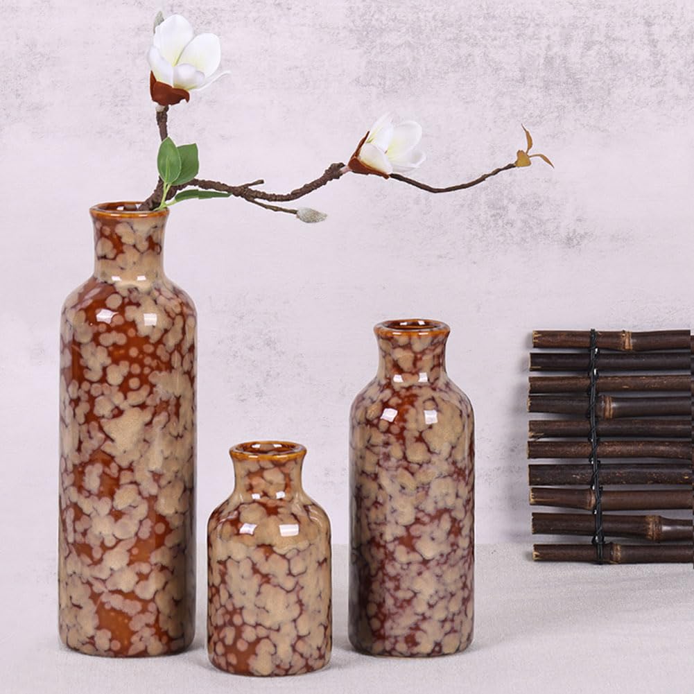 Ceramic Vase Set - 3 Ceramic Small Vases, Farmhouse Country Flower Vase Home Decor, Living Room Decoration, Table Decoration, Fireplace Decor, and Entrance Decorations Centerpieces