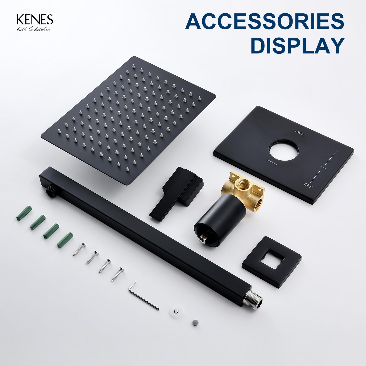 KENES Brushed Nickel 10-Inch Shower Head and Handle Set, Square Shower Faucet Set Bathroom Rainfall Shower System Wall Mount, KE-6024B (Shower Valve Included)