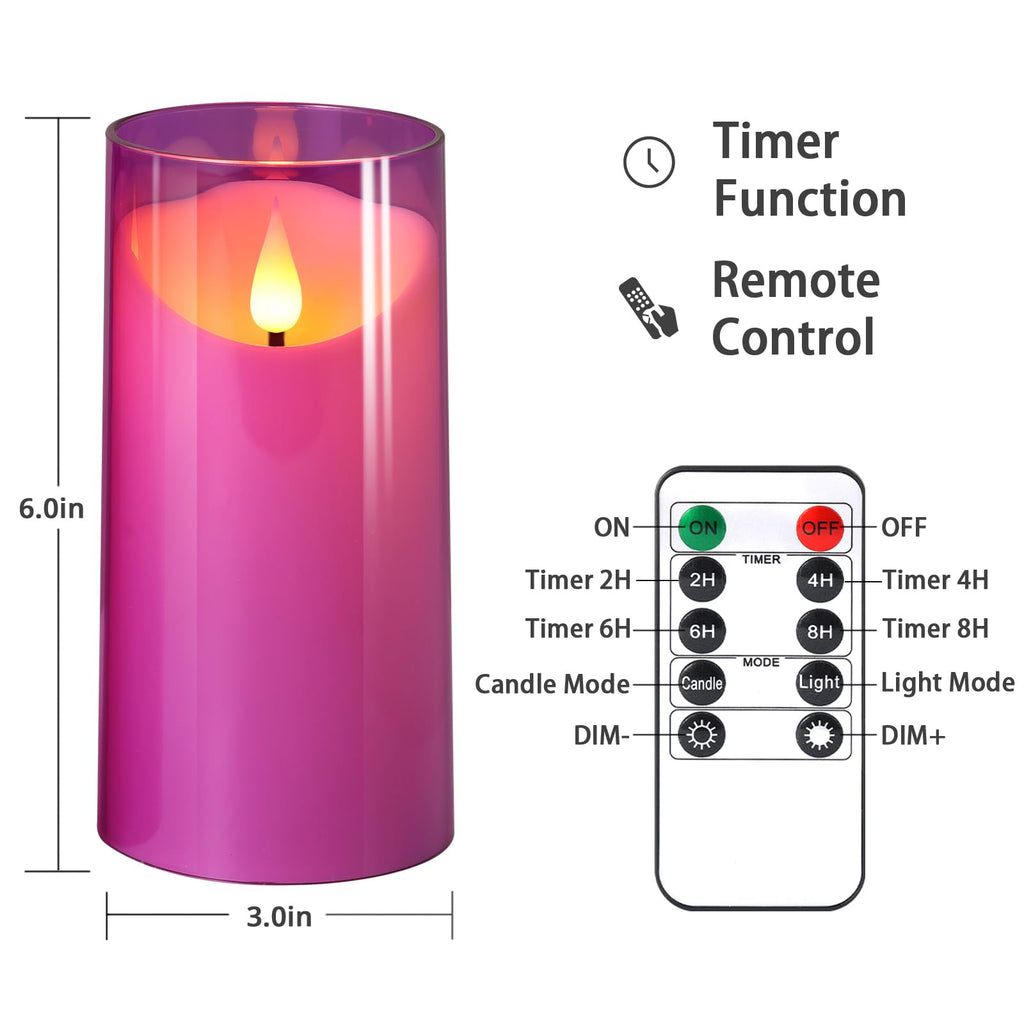 NURADA Flameless Candles with Remote Timer: 3D Wick Battery Operated Led Pillar Acrylic Fake Candle Set for Home Decoration Romantic Ambiance - Gold 2 Pack