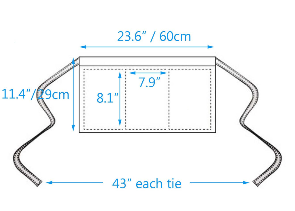 BOHARERS Waist Apron with 3 Pockets - White Waitress Waiter Server Short Apron