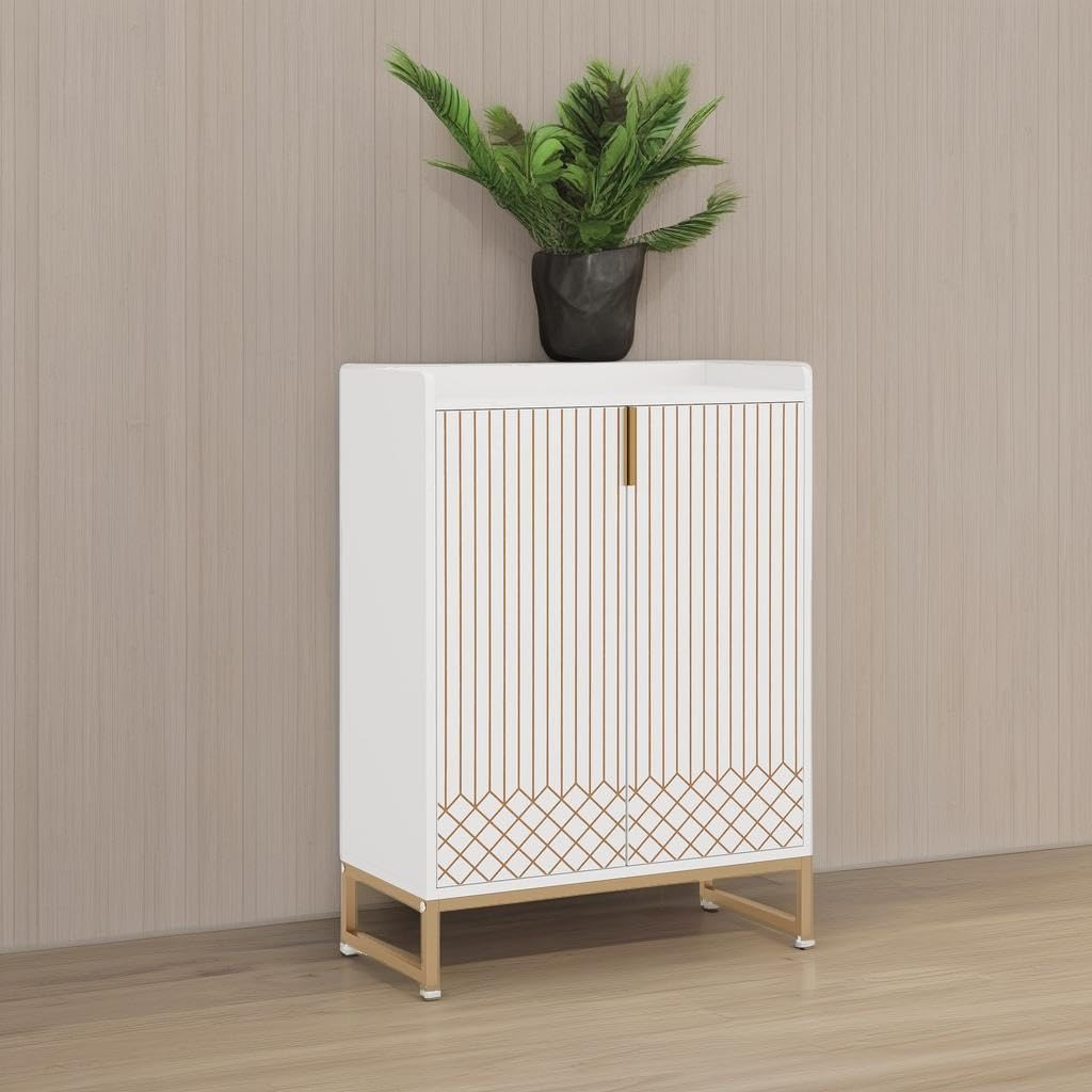 Tribesigns Modern Shoe Cabinet for Entryway, 25 Pairs Shoe Cabinet with Doors, Wood 5-Tier Shoe Organizer, Freestanding Brown Shoe Storage Cabinets with Black Metal Frame for Bedroom Living Room