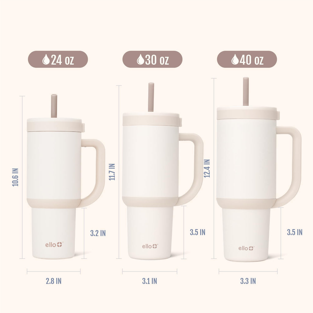 Ello Oasis 24 oz Tumbler with Handle & Retracting Straw | Reusable Insulated Stainless Steel Cup 100% Leakproof, Gifts for Teens Women Men | Keeps cold for 24 Hours, Cup Holder Friendly, Cream Tonal