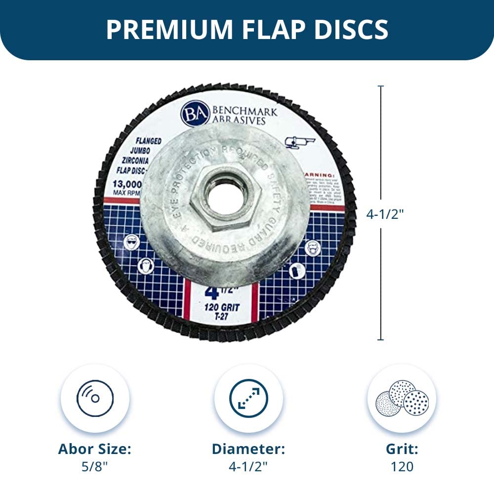 Benchmark Abrasives 4.5" x 5/8"-11 Premium High Density Jumbo Zirconia Type 29 Flap Discs 4 1/2 for Angle Grinder, Sanding Discs, Finishing - Grinding Wheels 4 1/2 Inch (10 Pack) - 40 Grit