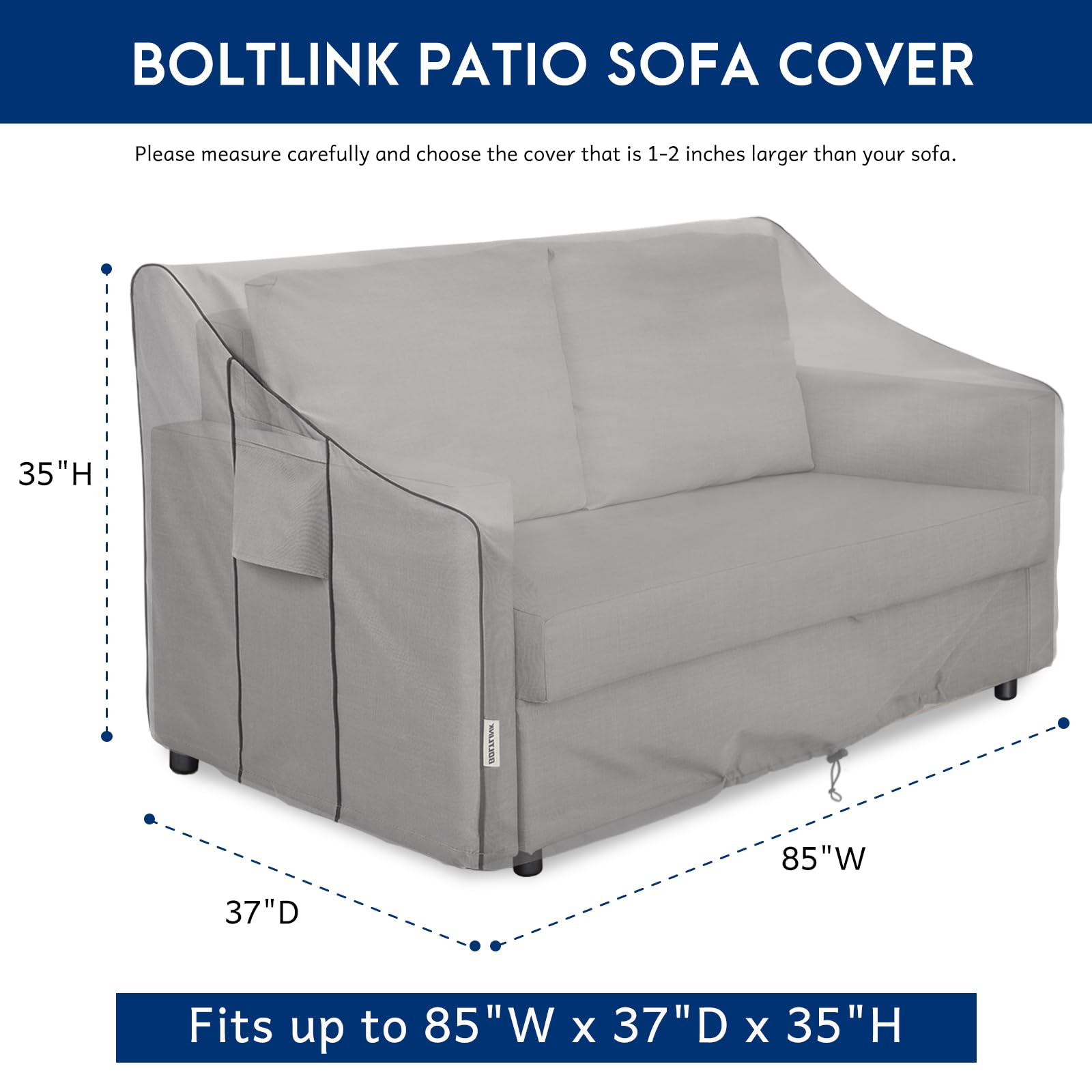 Patio Sofa Cover Waterproof, Heavy Duty 600D Oxford Fabric with UV Protection & Air Vents, Fits 52"W x 35"D x 34"H Inches for Outdoor Couch, Loveseat, Garden Furniture