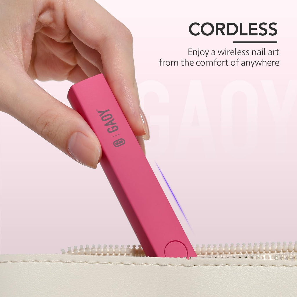 GAOY Handheld UV Light for Gel Nails, Mini Nail Lamp, Portable Cordless Rechargeable, Fast Curing, Diamond Pink