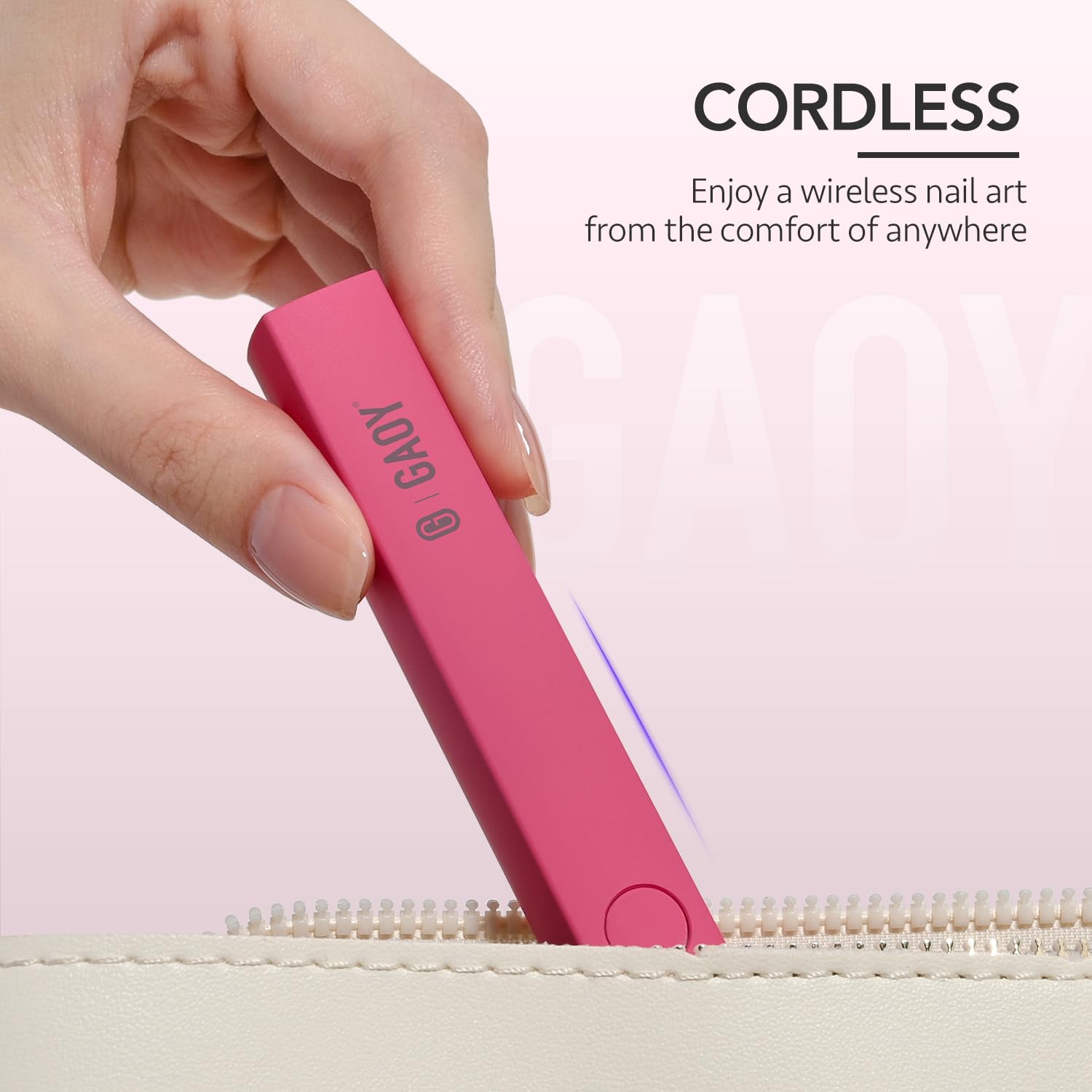 GAOY Handheld UV Light for Gel Nails, Mini Nail Lamp, Portable Cordless Rechargeable, Fast Curing, Diamond Pink
