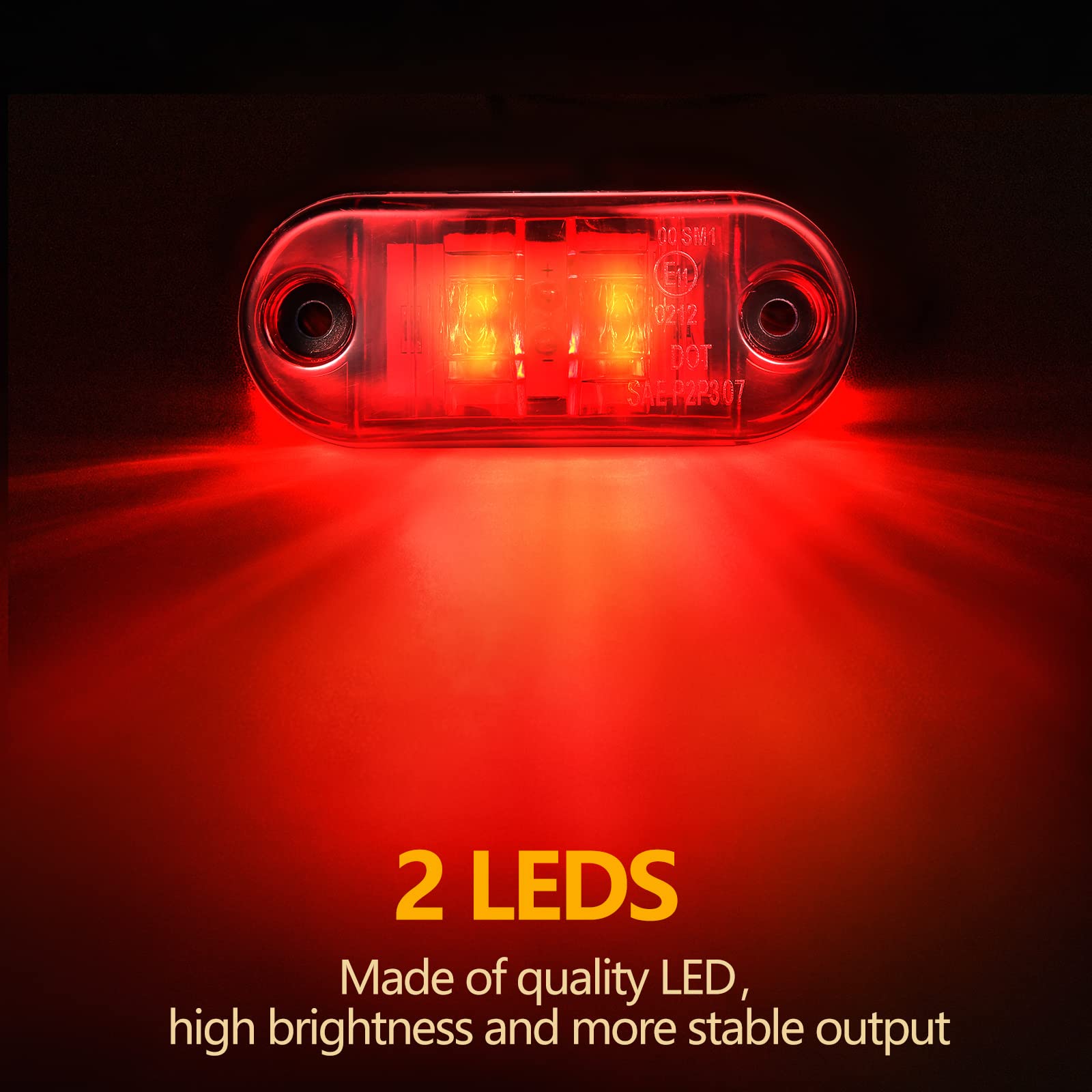 Tallew 10 Pcs 2.5 Inch LED Trailer Lights 2 Diode Waterproof LED Trailer Side Marker Oval Signal Running Lights for Truck Boat Rv(Amber)
