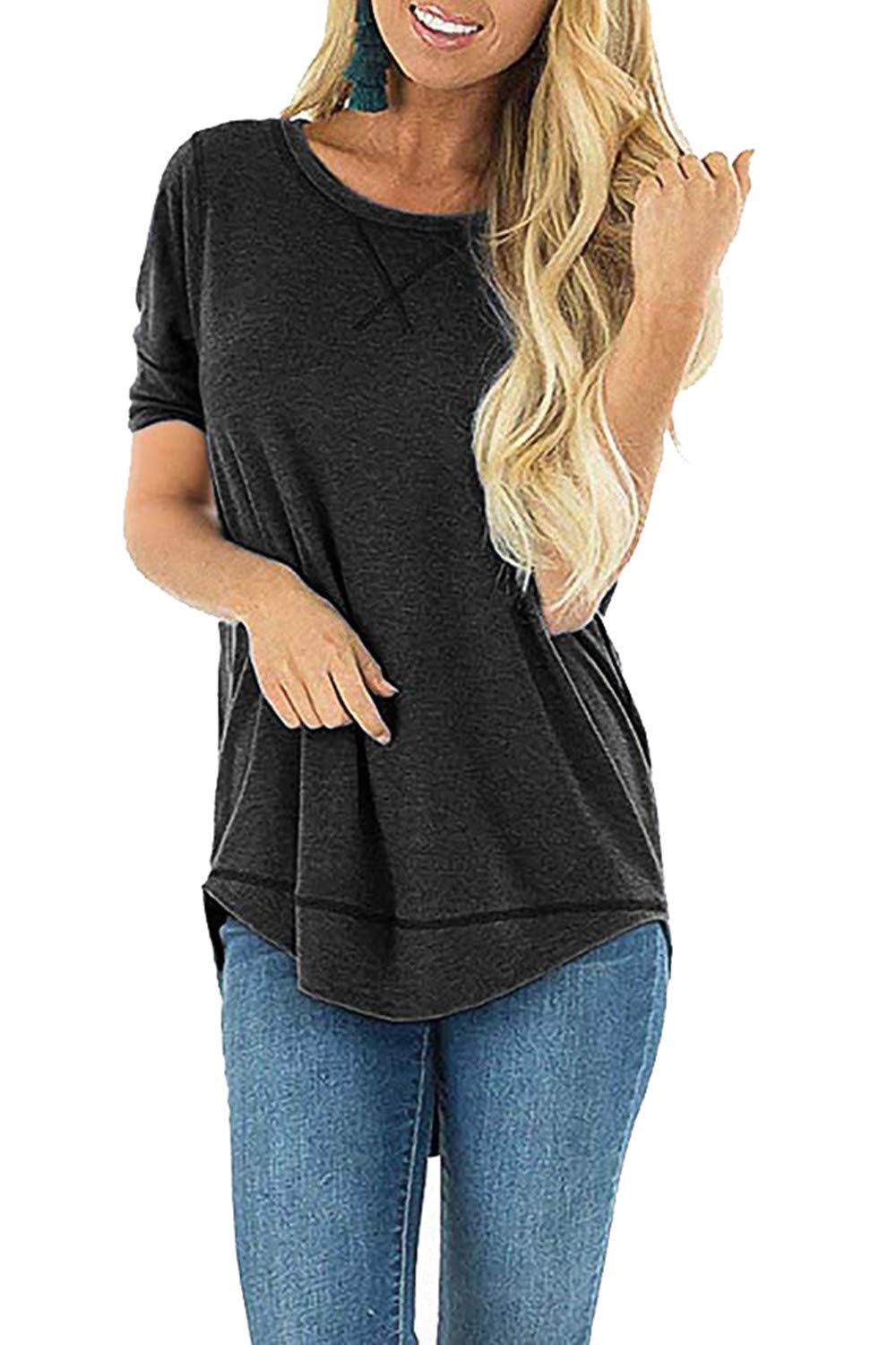 JomeDesign Summer Tops for Women Short Sleeve Side Split Casual Loose Tunic Top