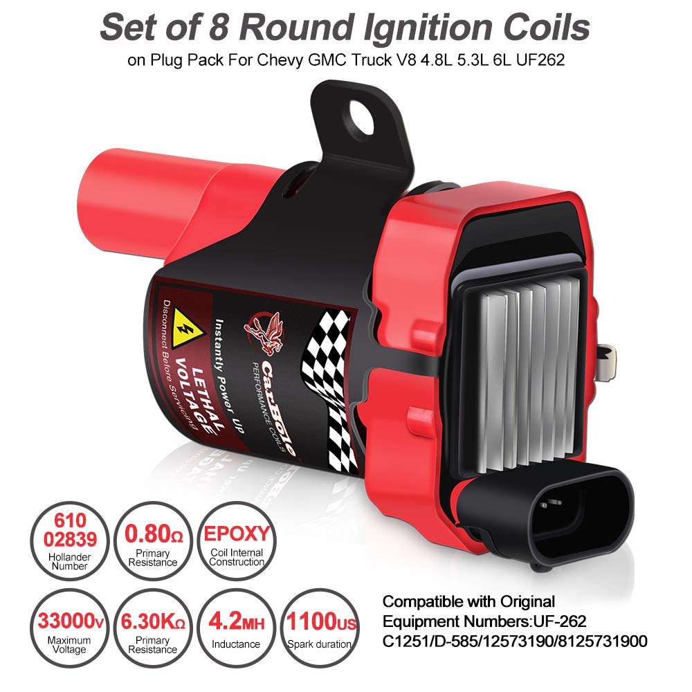 BANG4BUCK 8Pcs UF271 D581 Ignition Coil Pack Compatible With Cadillac Chevy GMC Sierra Suburban Escalade Avalanche Silverado 4.8L 5.3L 6.0L 8.1L (SQUARE)