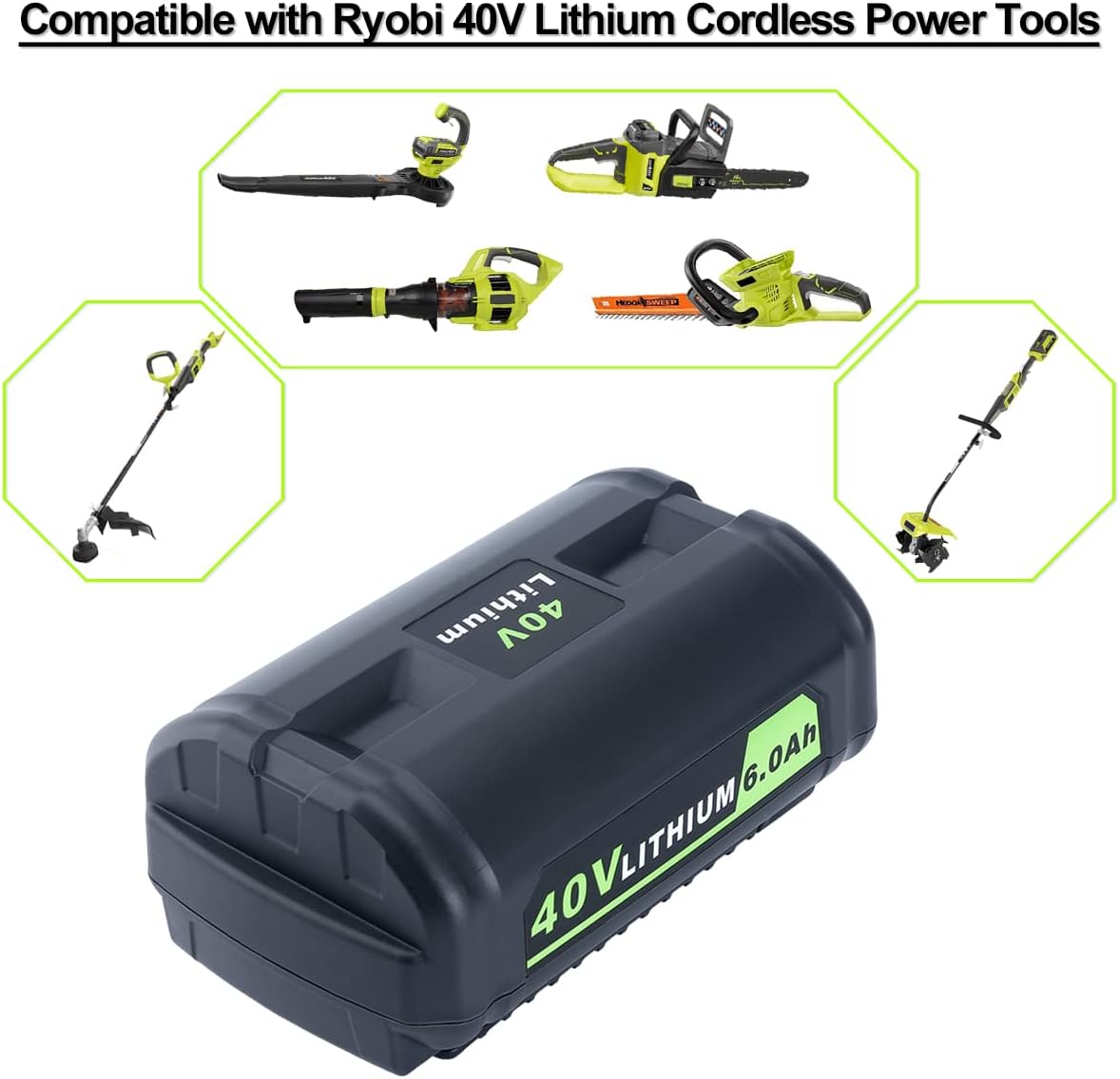 Biswaye 40V 6Ah Lithium Battery Replacement for Ryobi 40V Battery OP4040 OP40601 OP4026 OP40261 OP40401 OP40501 OP4015 OP40602 OP40404 OP40603 Compatible with Ryobi 40 Volt Cordless Power Tools
