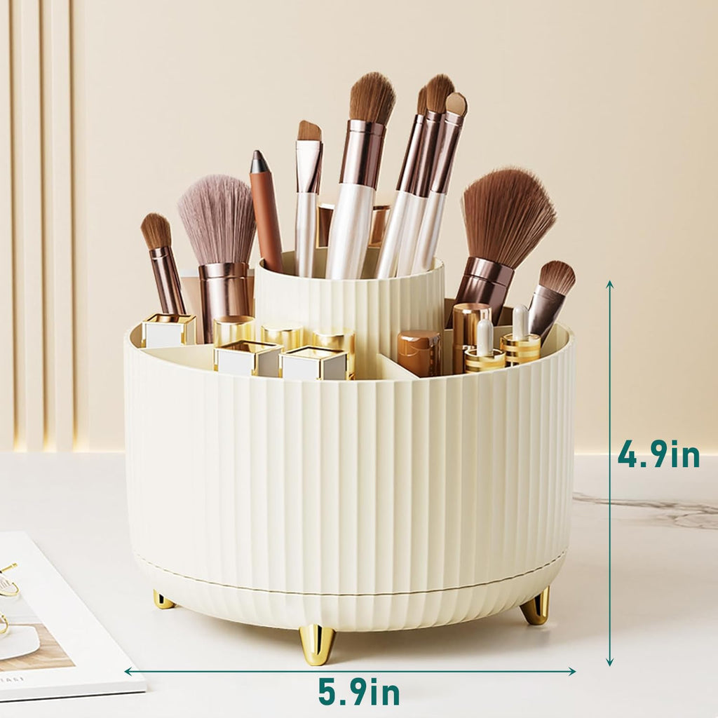 Makeup Brush Holder Organizer,360° Rotating Makeup Brush Organizer,5 Slot Make up Brushes Cup for Cosmetics, Nail Polish, Art Supply, Bathroom Vanity Desktop Organizer - Black