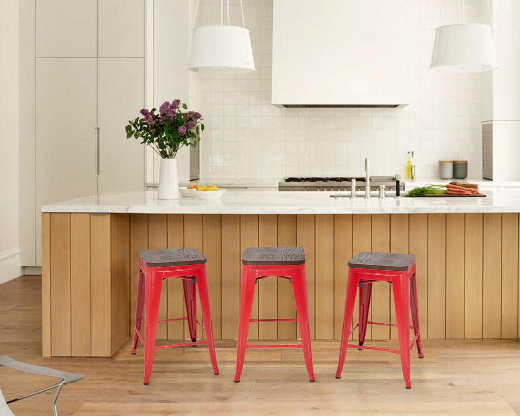 FDW Metal Bar Stools Set of 4 Counter Height Bar Stools 24 Inches Industrial Bar Chairs Patio Stool Stackable Backless Stool Indoor Outdoor Metal Kitchen Stools Bar Chairs (Black, 24")